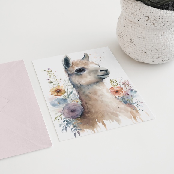 Watercolor Cute Floral Llama Wall Art Illustration Print Poster Card Unframed - Picture 6 of 6